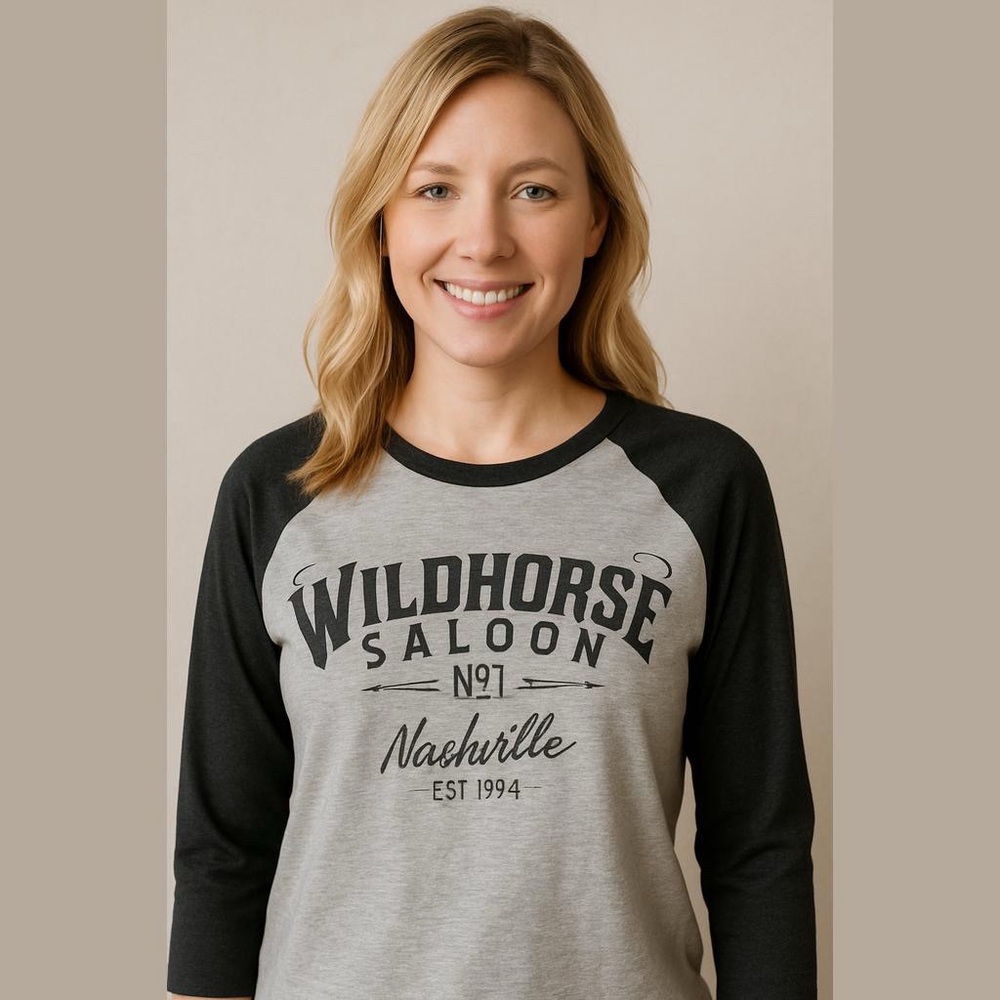 Wildhorse Saloon No. 1 Nashville Gray and Black Baseball Tee Shirt, Size M